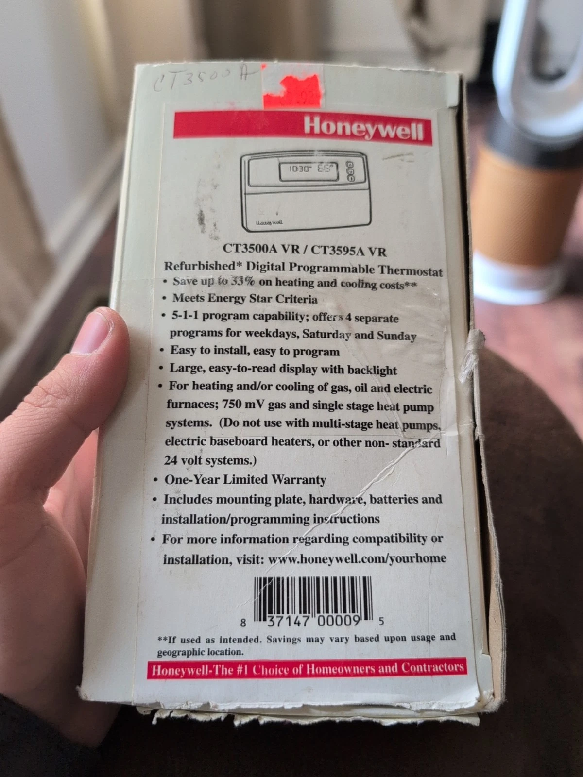 Honeywell CT3500A Thermostat 5-1-1 Day Programmable Model Smart Response New