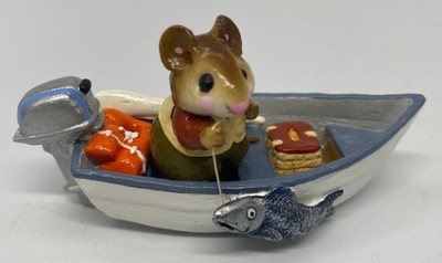 Wee Forest Folk Fishin' Chip MS-14 Mouse Sports Fishing Boat Figurine