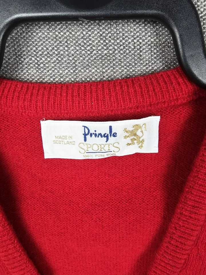 Pringle Wool Sweater Vest Mens Size L Large Vintage Red Jumper Made in Scotland - Image 4 of 4