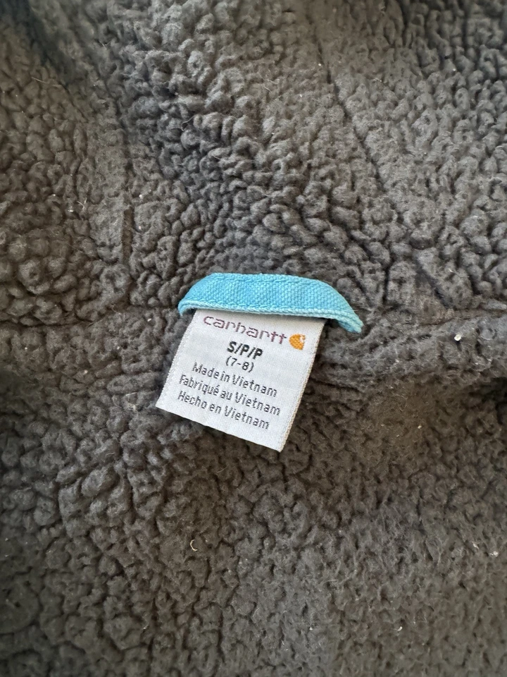 Carhartt Teal Blue Canvas & Sherpa Lined Hooded Jacket Youth Small 6-7 - Image 4 of 4