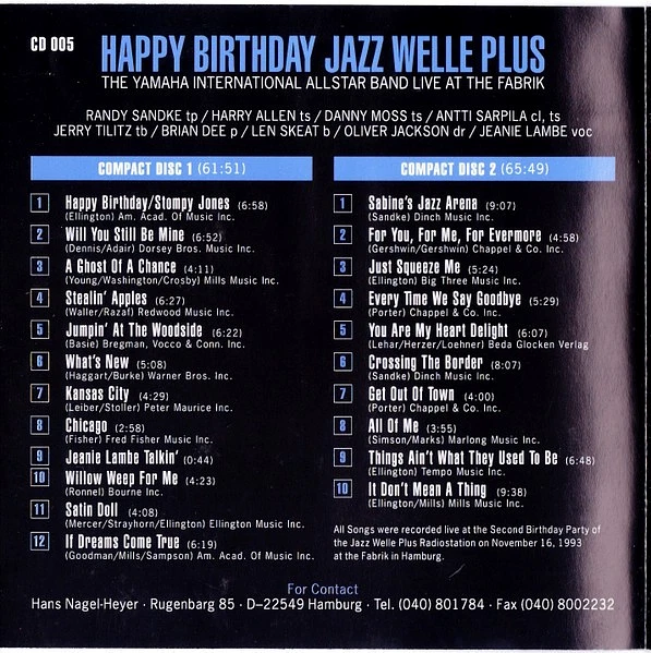 Happy Birthday Jazz Welle Plus - CD-Compi. / Nagel Heyer Rec. - Jazz, Fabrik - Bild 3 von 4