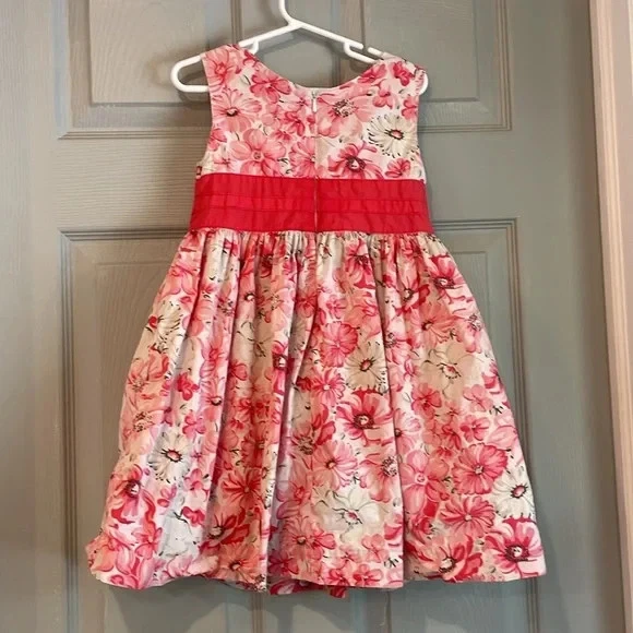 Polly & Friends Girls 5 Floral Pink Belted Lined Crinoline Tulle Summer Dress - Image 3 of 4