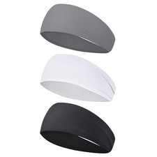 3Pack Sports Headbands for Men Women, Moisture Wicking Black-White-Gray