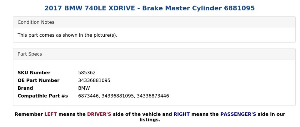 BMW 740LE XDRIVE 2017 - Cilindro maestro de freno 6881095 Foto 4 de 4