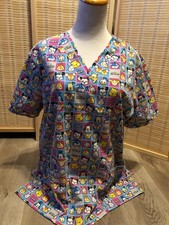 Scrubs Scrub Top Cartoon Disney Babies Grid Minnie Mickey Mouse Pooh Large L h11