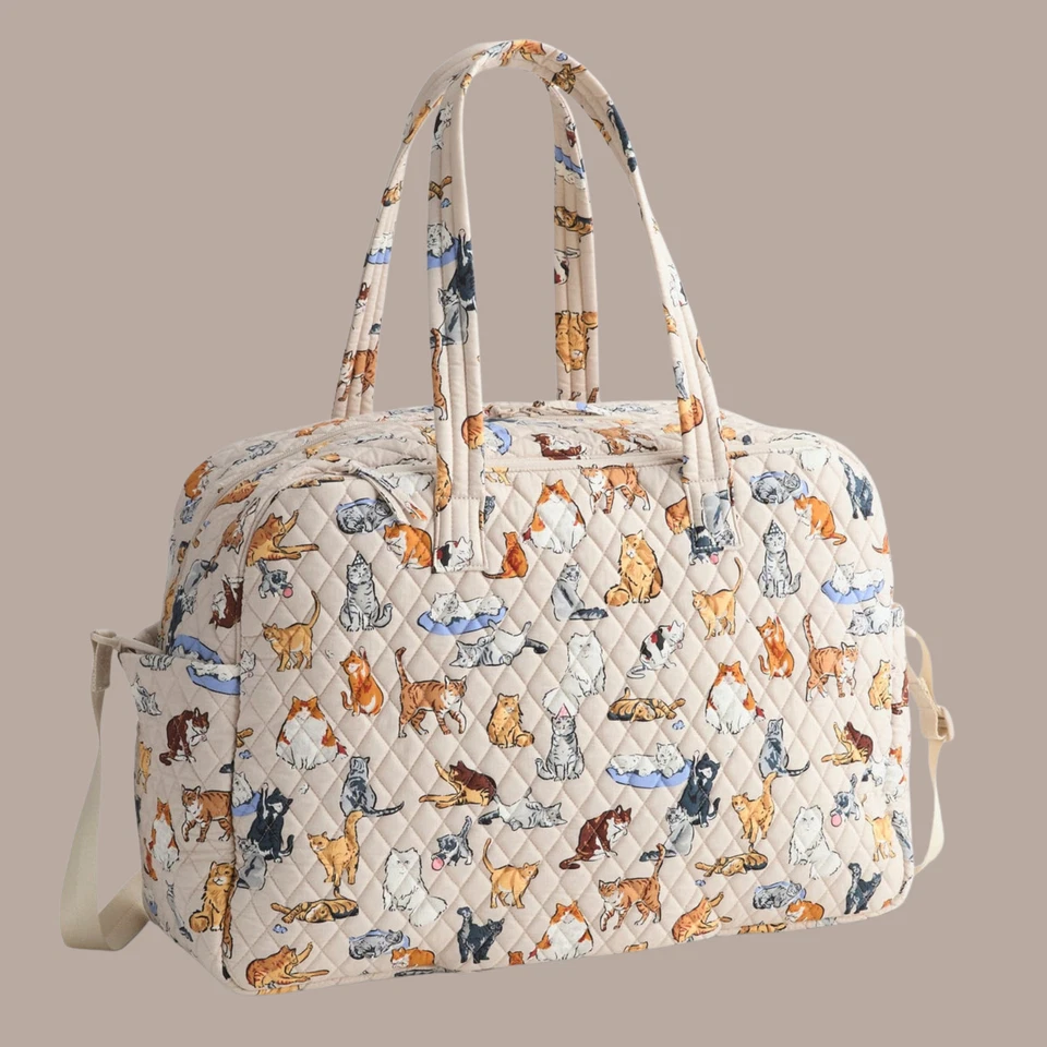 Nueva bolsa de equipaje de viaje Vera Bradley A CATS LIFE grande de fin de semana beige Foto 2 de 4