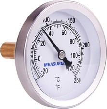 MEASUREMAN Hot Water Bi-Metal Thermometer, 2-1/2" Dial, 1-3/4" Lead-Free Bras...