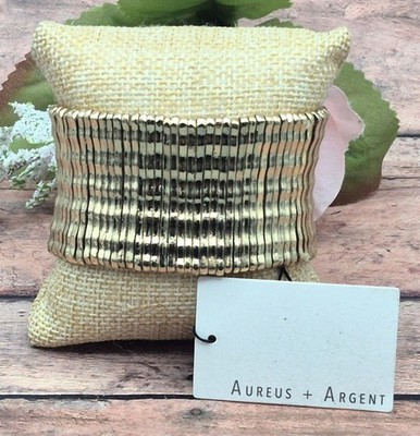 NWT Aureus + Argent Banana Republic Wide Gold Tone Stretch Bracelet Artisan