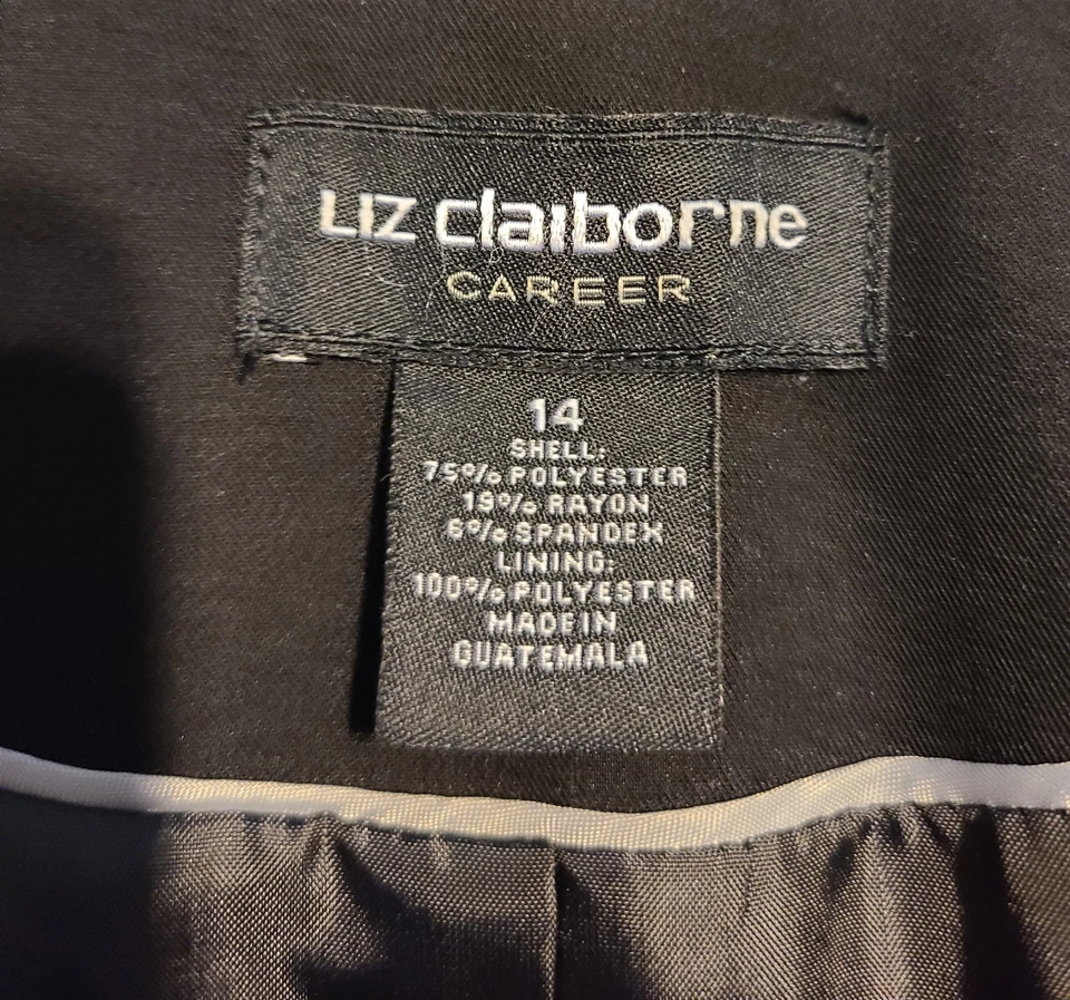 Blazer Traje Chaqueta Liz Claiborne Para Mujer Talla 14 Negro Negocios Carrera Foto 2 de 4