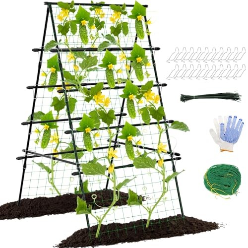 WHIFFIE 6FT CUCUMBER TRELLIS FOR RAISED BED, A FRAME METAL TRELLIS - BLACK