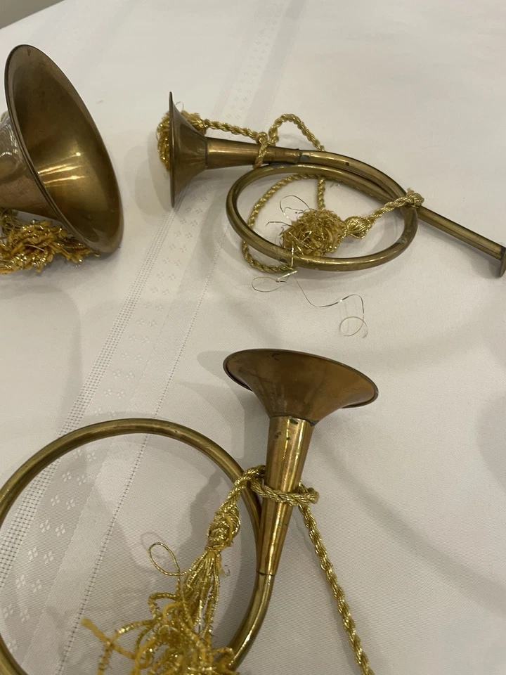 4 MINI CUERNOS FRANCESES DE LATÓN MACIZO DECORACIÓN/ARTESANÍA DE COLECCIÓN Foto 4 de 4