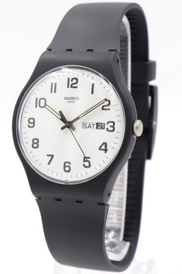 New Swiss Swatch Originals CLASSIC TWICE AGAIN Black Day-Date Watch SO29B703 $90