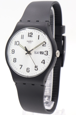 New Swiss Swatch Originals CLASSIC TWICE AGAIN Black Day-Date