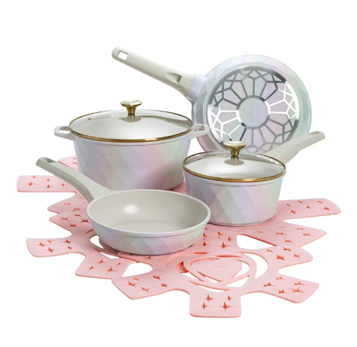 10Pc Ceramic Nonstick Cookware Set Pots & Pans White Iridescent