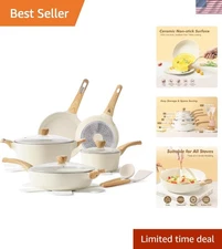 Complete 14-Piece Ceramic Cookware Set – Induction Safe with Easy Clean Features