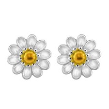 Cute and Trendy Blooming Daisy Flower Sterling Silver Floral Post Stud Earrings
