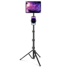 iPad Tripod Stand, 65 Inch Height Adjustable Stand Holder with 360 Rotating F...