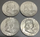 4 SILVER Franklin Halves ~ Philadelphia & Denver Mints 1960-D 1962-D 1963 1963-D