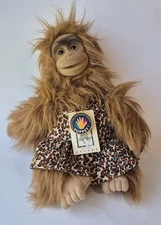 Vtg Hosung Plush Monkey Hand Puppet 1994 Orangutan Jungle Print Dress Tags 