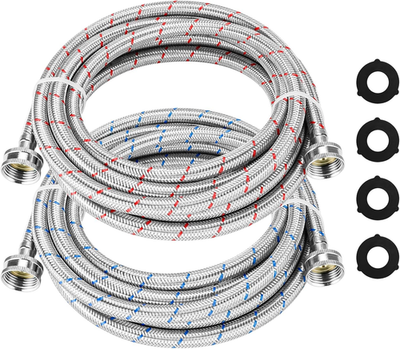 #ad 15FT LONG Washing Machine Hoses Straight Stainless Steel Burst Proof 2 Pack Ho $31.14