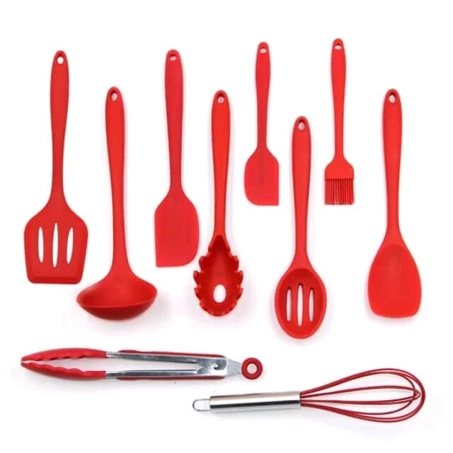 Cooking Silicon Kitchen Utensils Set Of 10 Heat Resistant Non Stick With Bucket