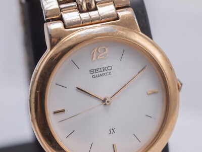 1992 vtg - Seiko SX V701-1K00 Men's Quartz White Dial 33mm Gold