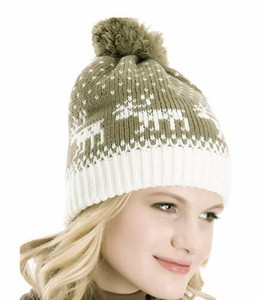 khaki green bobble hat
