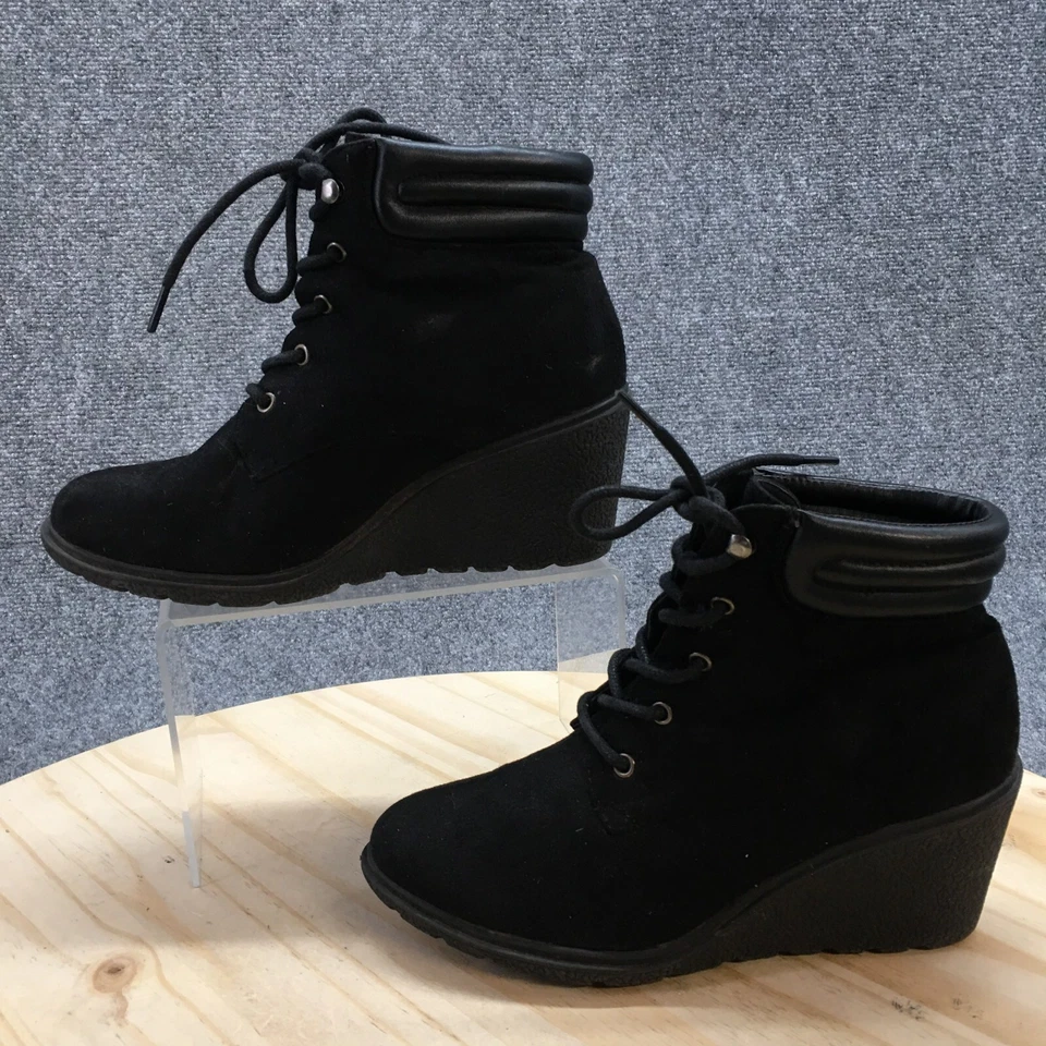 Zapato Deslumbramiento Botas Mujer 6 Gretta Botines Cuña Tela Negra Con Cordones Foto 2 de 4