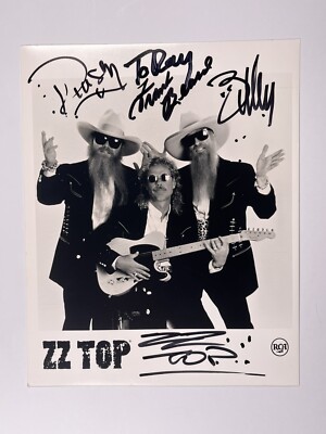 ZZ Top Signed Photograph Billy Gibbons Frank Beard Dusty Hill Original Promo