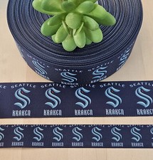 7/8  1.5 1 YD Seattle Kraken Hockey Grosgrain Ribbon Cheer Bow Ribbon