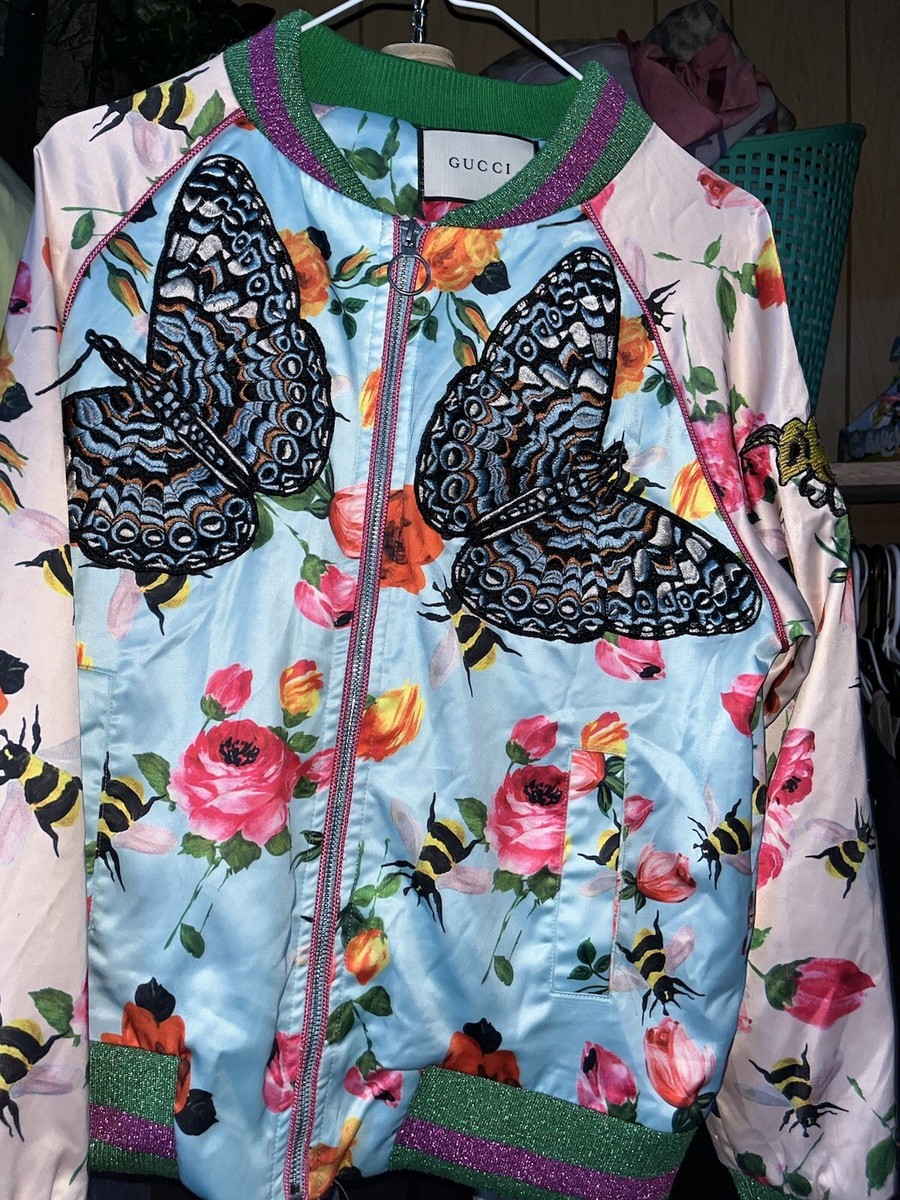 グッチ キルティング ミリタリージャケット 昆虫刺繍 バッグロゴ 48 Gucci Embroidered Butterfly Bomber Jacket | eBay