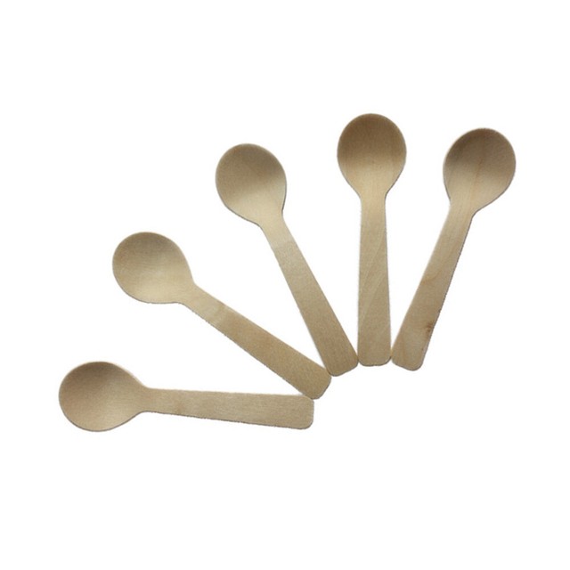 100 pcs Wooden Spoons Tasting Disposable Sampling Ice Cream Spoon for