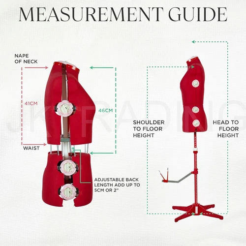JKCrafts 8 Parts 12Dial RED Fabric-Backed Small size 8-14 Adjustable Dress Form - Picture 4 of 9