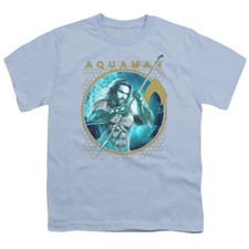 Aquaman Movie Kids T-Shirt Circle Portrait Light Blue Tee