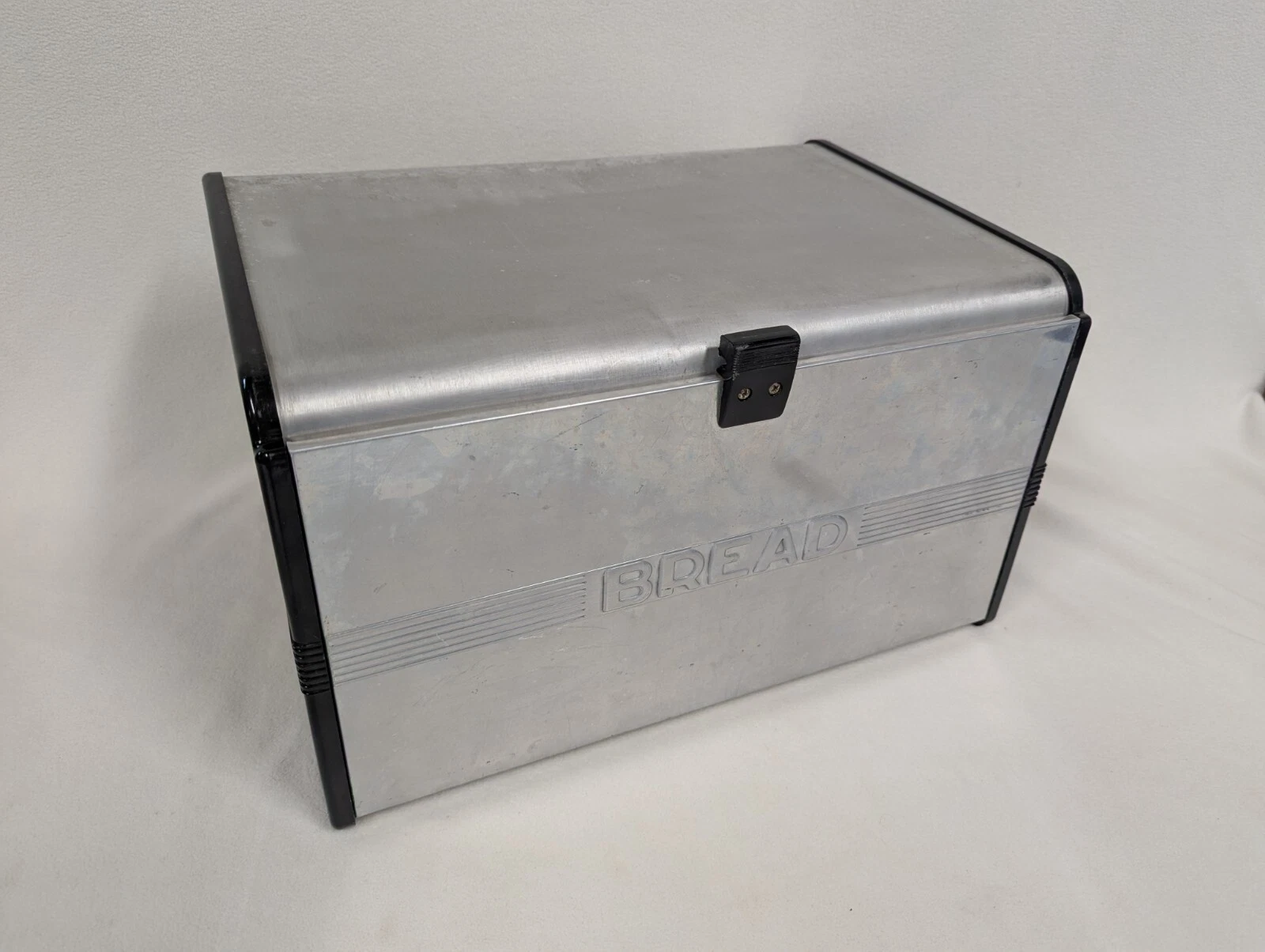 1950s USA MCM Aluminum Ware Kitchen Black Sides Kromex Bread Box Cabinet Shelf