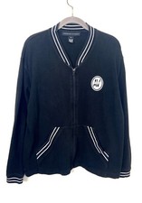 Adrienne Vittadini Waffle Knit Sz M Black White Long Sleeve Zip Up Cardigan