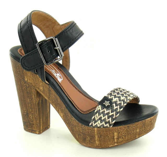 Spot On F1R0244 Ladies Black Platform Sandals (36A) | eBay