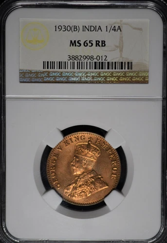 India British 1930(B) 1/4 Anna NGC MS65RB Certified