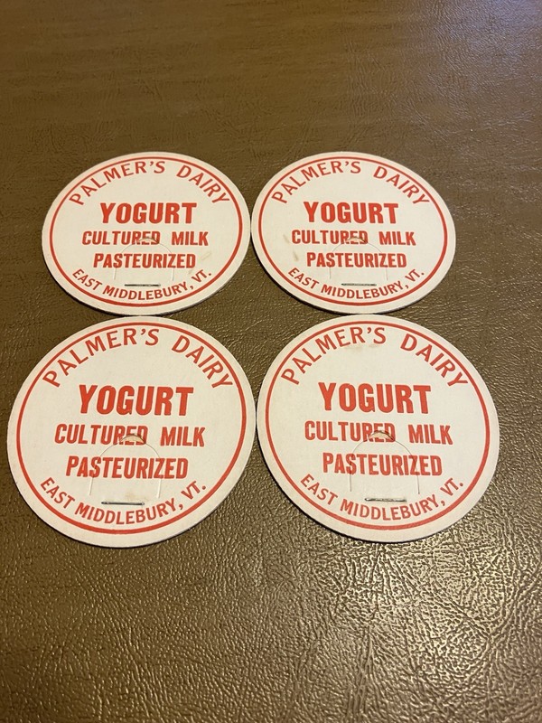 Lot of 4 Palmer’s Dairy East Middlebury,VT.Yogurt Caps 2 3/8 Diam 
