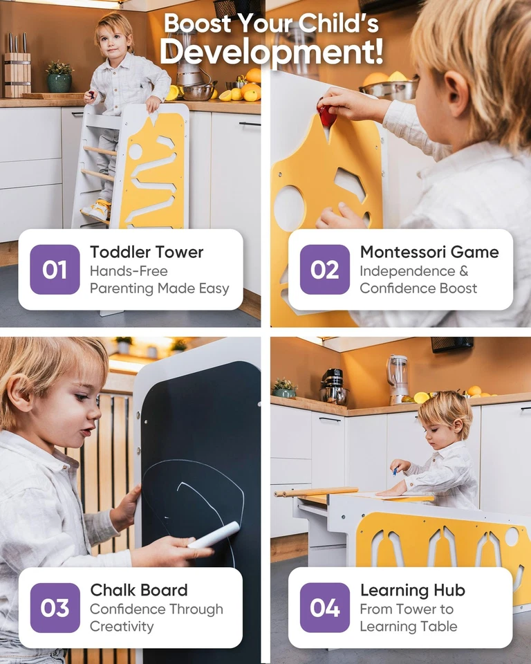 Torre de pie 4 en 1 para niños pequeños 3 niveles altura ajustable [multifuncional] con... Foto 2 de 4