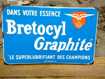 Plaque émaillée ancienne Bretocyl Brét-Oil no esso bp shell mobil antar avia - Photo 1/4