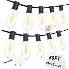 50FT Outdoor LED String Lights,Vintage ST40 LED Bulbs ST40 0.6W 50FT 2700K
