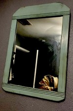 Green Framed Wood Wall Mirror Rectangle Vintage Vertical Mounted Solid Theme