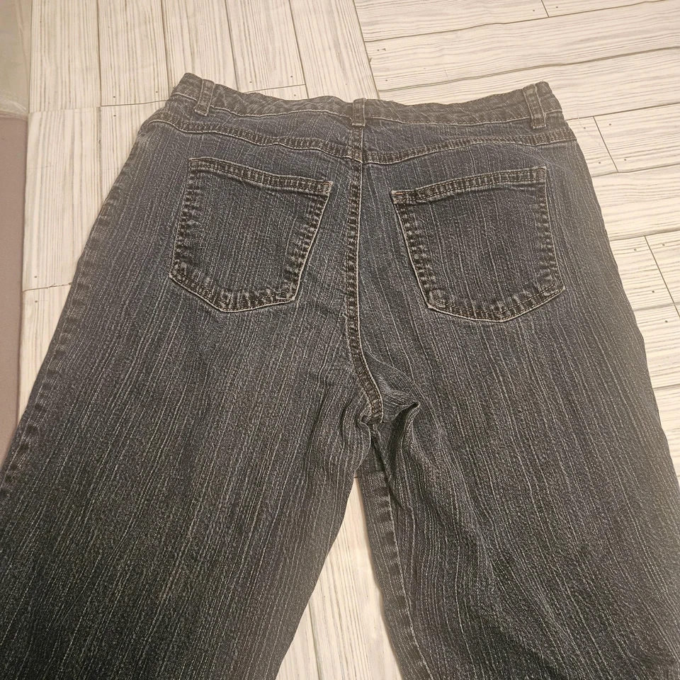 Pantalones de mezclilla Kim Rogers para mujer 12P cortos negros pequeños elásticos pierna recta Foto 3 de 4