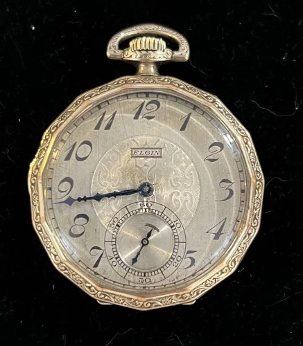 ANTIQUE ELGIN ART DECO OPEN FACE POCKET WATCH FROM 1920TH WORKING CONDITION.