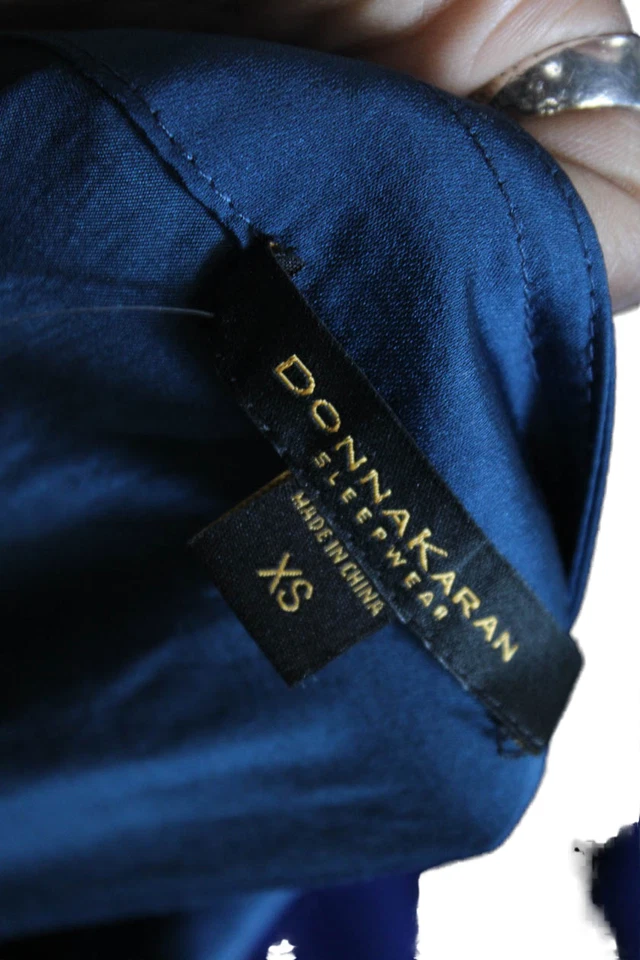 Vestido Donna Karan Mujer Manga Corta Cuello en V Satinado Midi Shift Azul Talla XS Foto 4 de 4