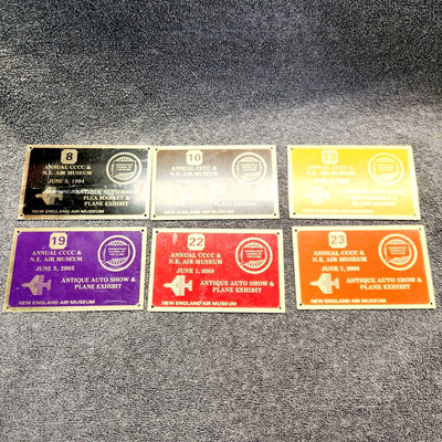 Vintage Car Show Dash Plaques. Annual CCCC N.E. Air Museum. Used. Lot Of 6. A3.