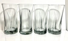 4 Pc Anchor Hocking Flair Clear  Tumblers Set Curved Lines Drinking Glasses