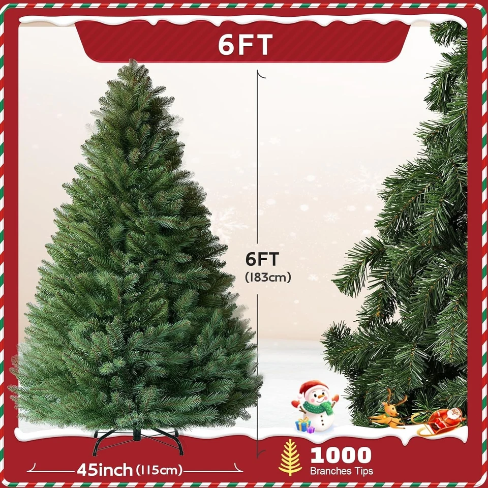 6ft Artificial Christmas Tree Unlit Premium Pine 1000 Tips with Foldable Stand - Image 2 of 4