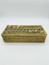 Vintage Gold Filigree Metal Tissue Box Holder floral Hollywood Regency